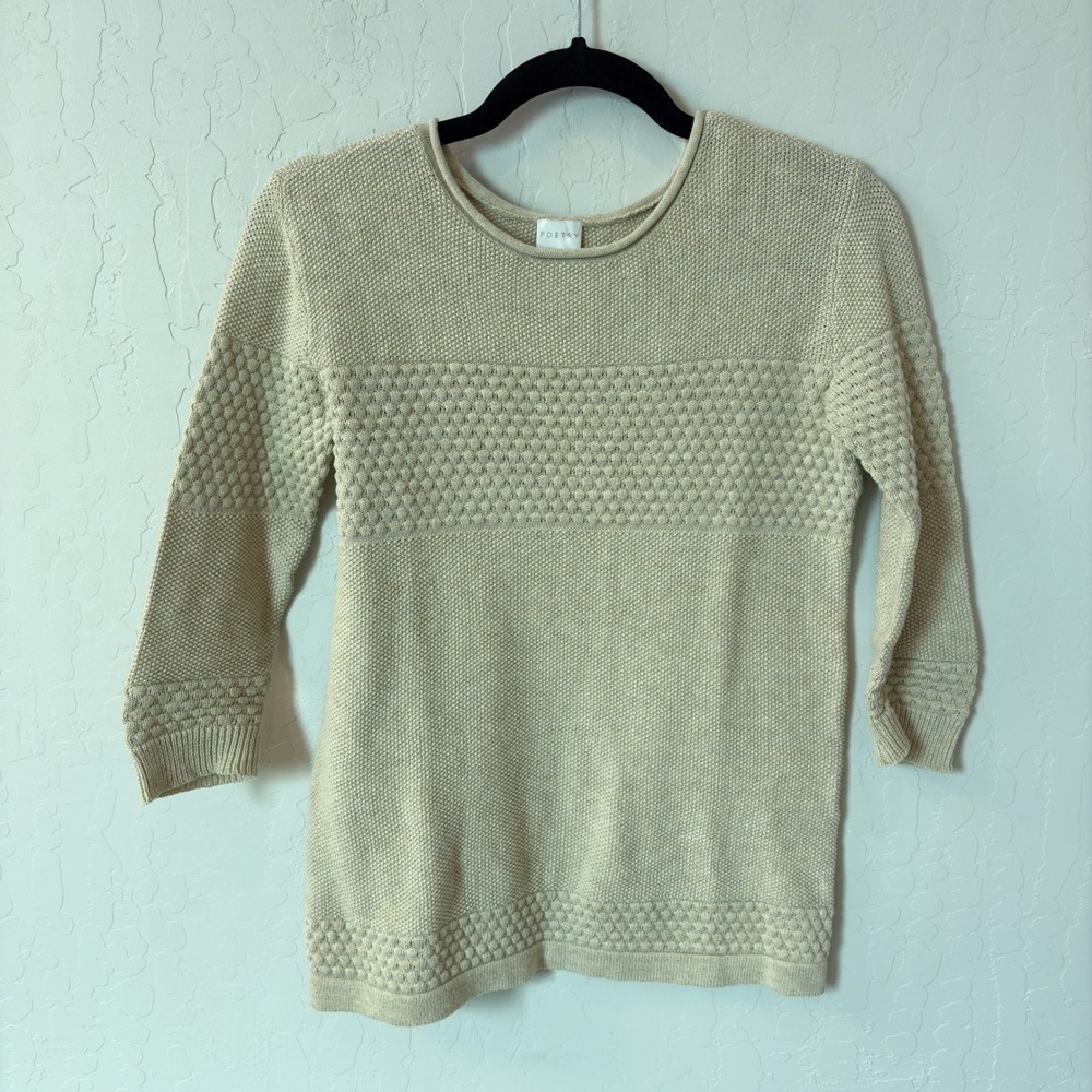 Poetry Womens Beige 100% Cotton Textured Knit Shoulder Zip Sweater US 4‎ UK 8